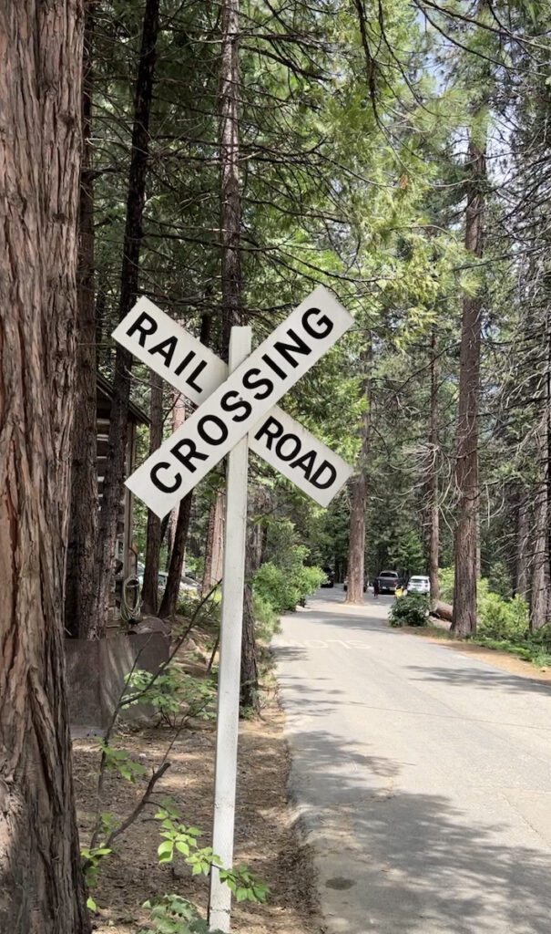 railroad crossing sign in sierra national forest